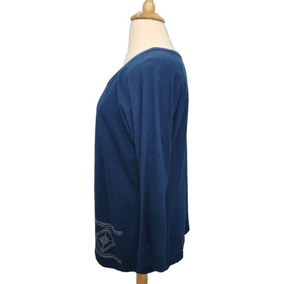 Lane Bryant Blue Long Sleeve Pullover Knit Top With Bling Size 20/24 2X - Picture 2 of 9